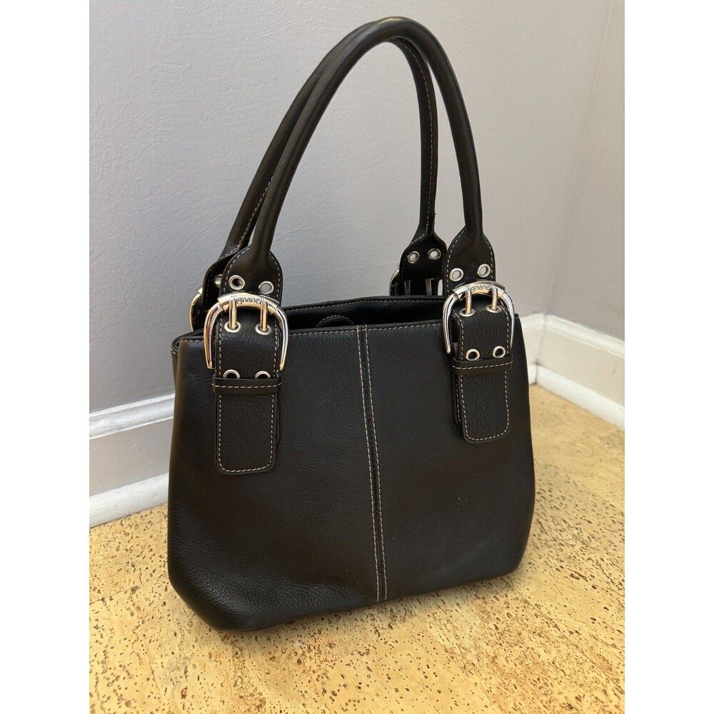 Tignanello Vintage Black Pebble Leather Purse Handbag Magnetic Closure EUC